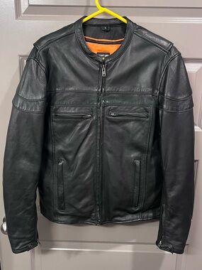 Milwaukee Leather Men's Black Motorcycle Jacket with Orange Zip-Out Liner